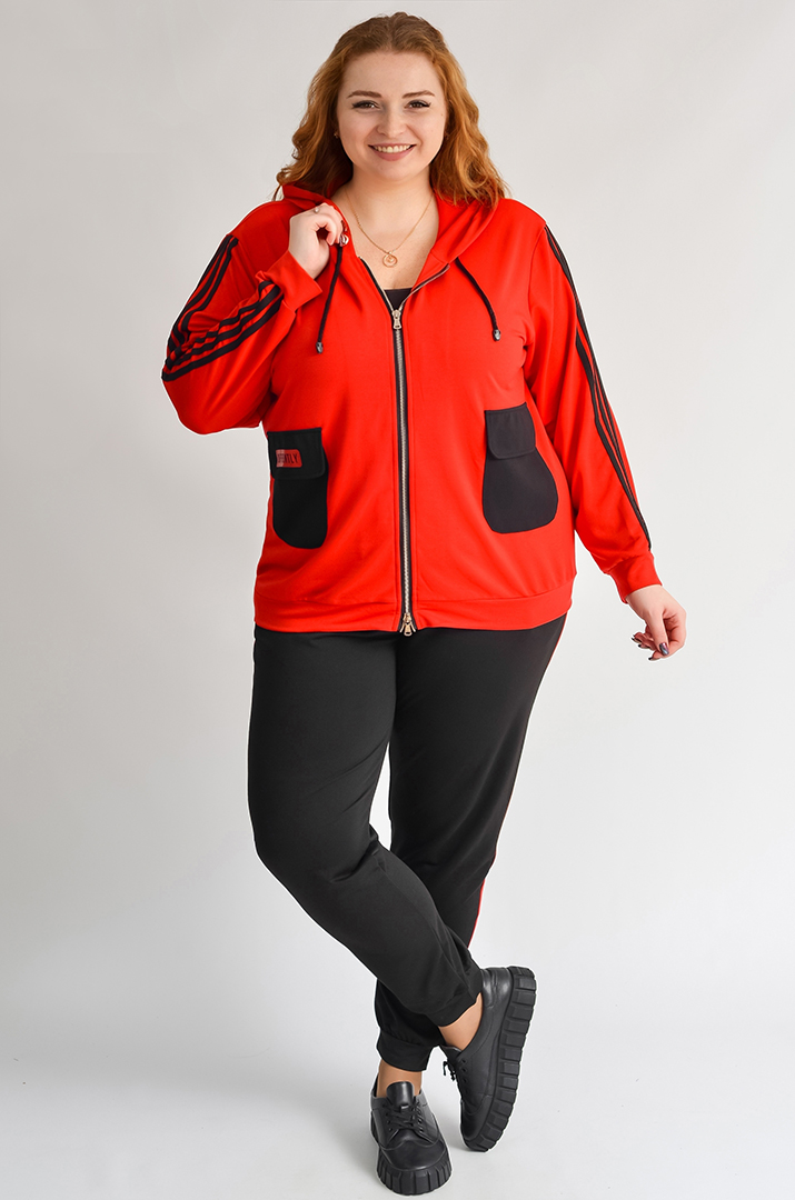 Прогулянковий костюм на блискавці з контрастними лампасами великих розмірів