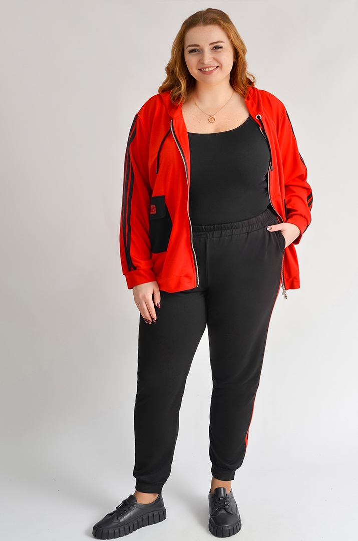 Прогулянковий костюм на блискавці з контрастними лампасами великих розмірів