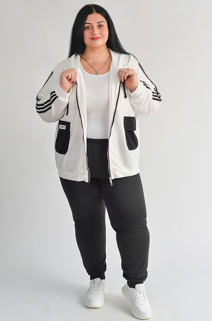 Прогулянковий костюм на блискавці з контрастними лампасами великих розмірів