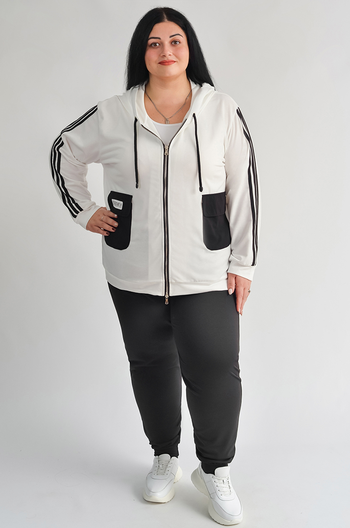 Прогулянковий костюм на блискавці з контрастними лампасами великих розмірів