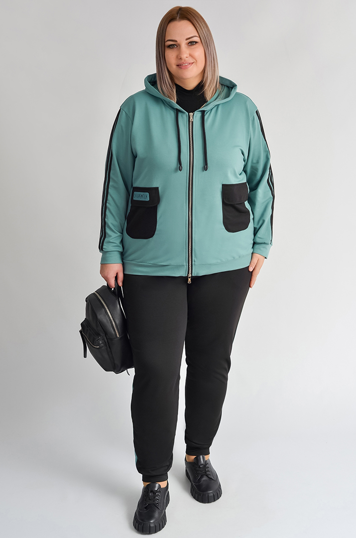 Прогулянковий костюм на блискавці з контрастними лампасами великих розмірів