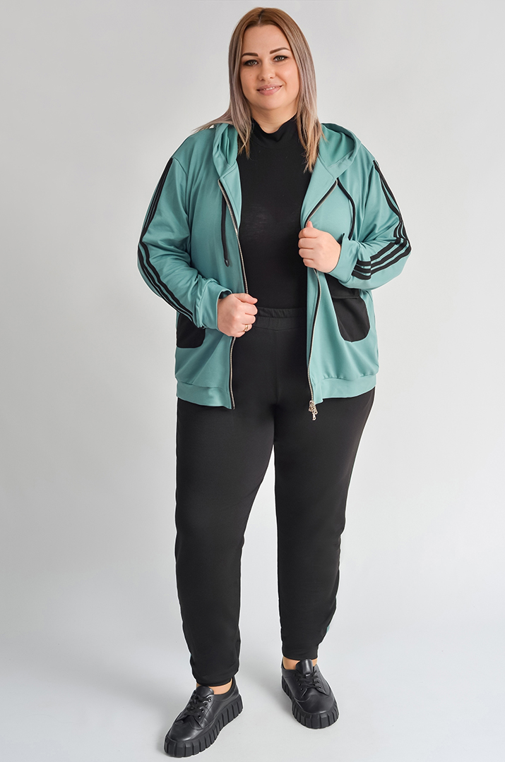 Прогулянковий костюм на блискавці з контрастними лампасами великих розмірів