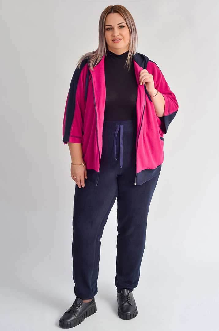 Прогулянковий костюм з яскравою кофтою на блискавці великих розмірів