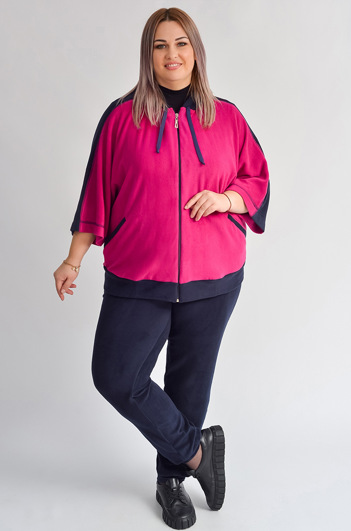 Прогулянковий костюм з яскравою кофтою на блискавці великих розмірів