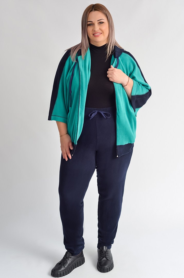 Прогулянковий костюм з яскравою кофтою на блискавці великих розмірів