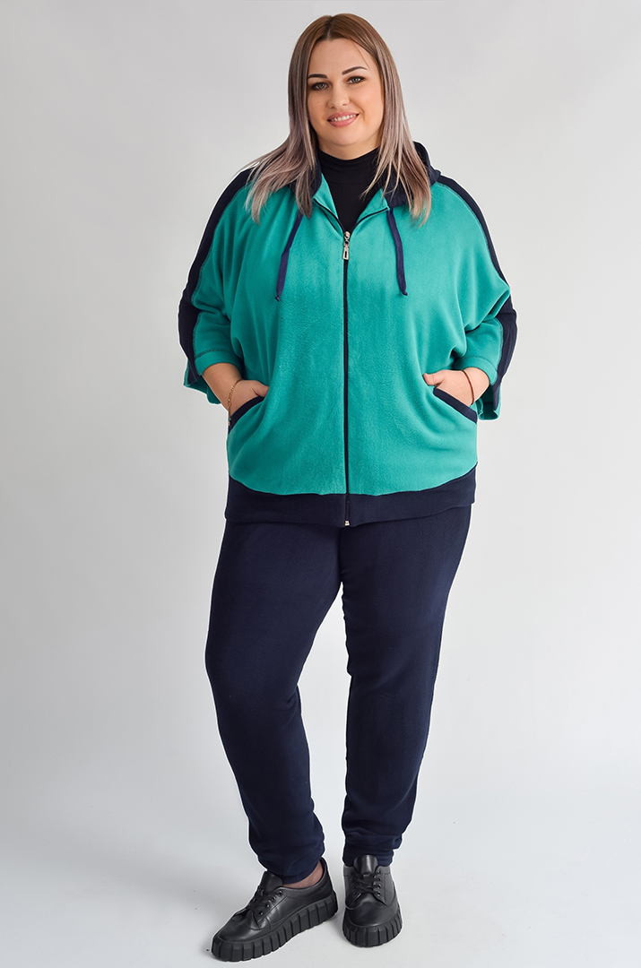 Прогулянковий костюм з яскравою кофтою на блискавці великих розмірів