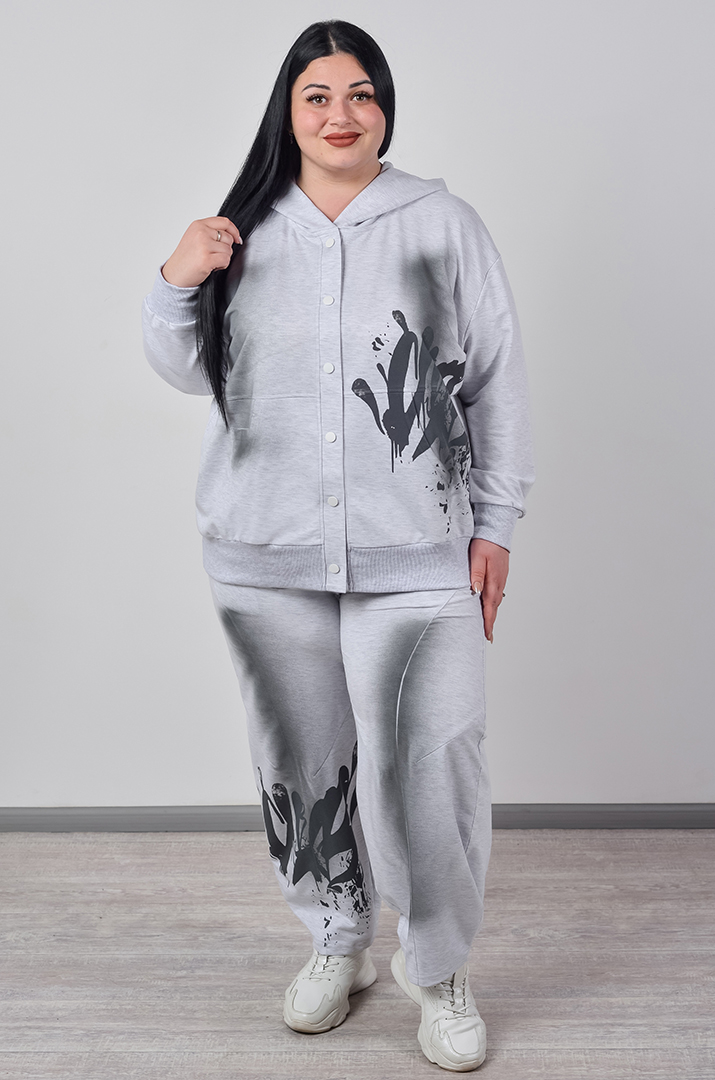 Прогулочный костюм с застежкой с графическим акцентом больших размеров