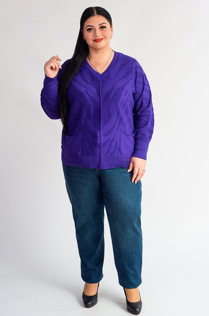 Пуловер з фактурним візерунком і накладними кишенями великих розмірів