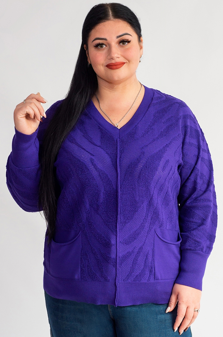 Пуловер з фактурним візерунком і накладними кишенями великих розмірів