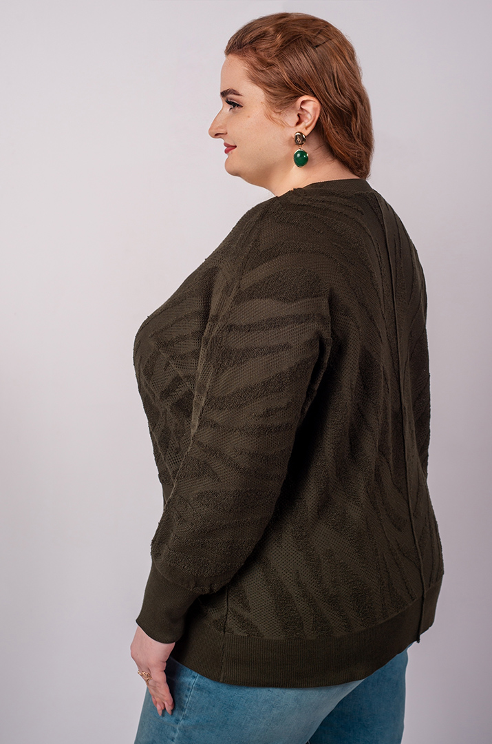 Пуловер з фактурним візерунком і накладними кишенями великих розмірів