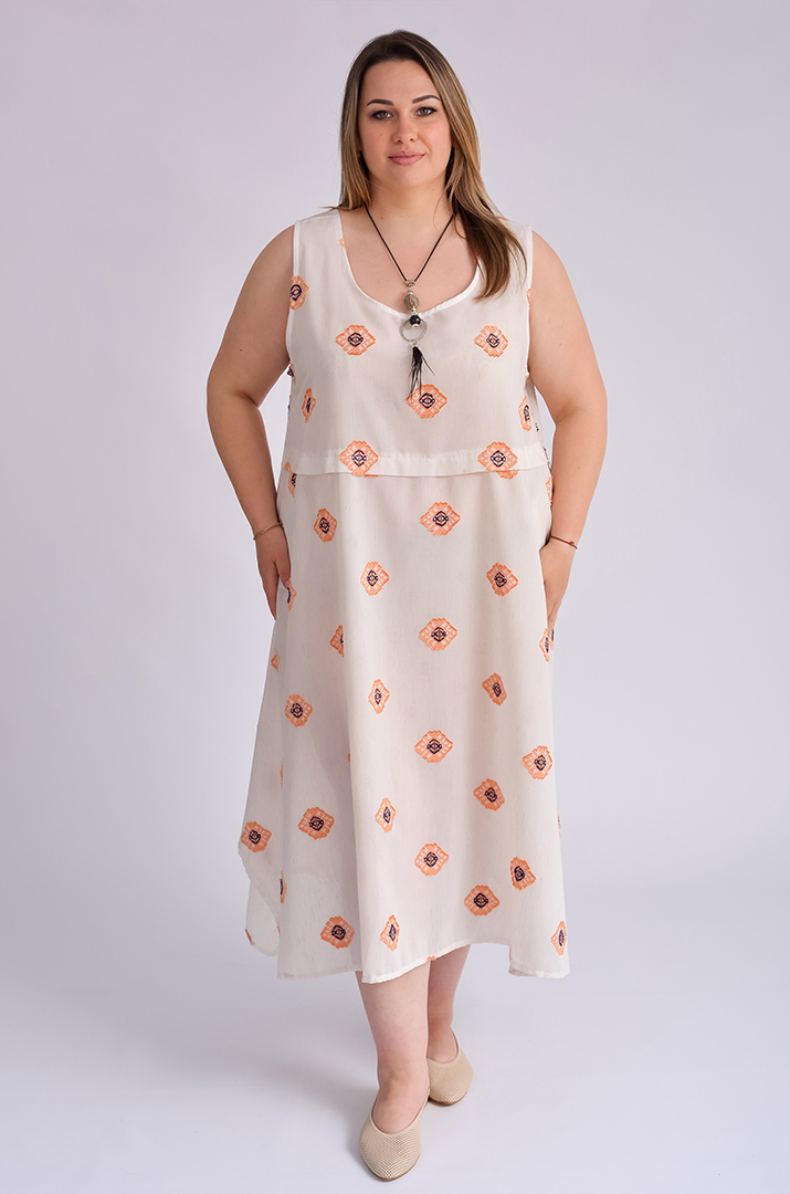 Сарафан-платье миди трапеция с украшением больших размеров