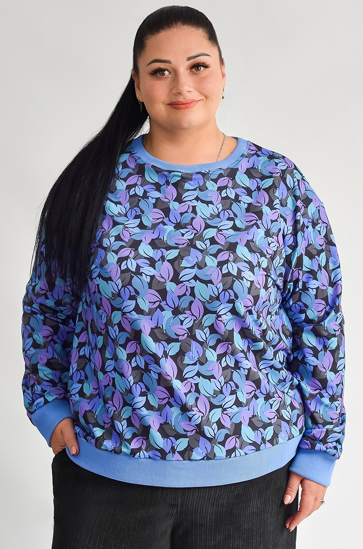 Світшот з художнім принтом осіннього листя великих розмірів