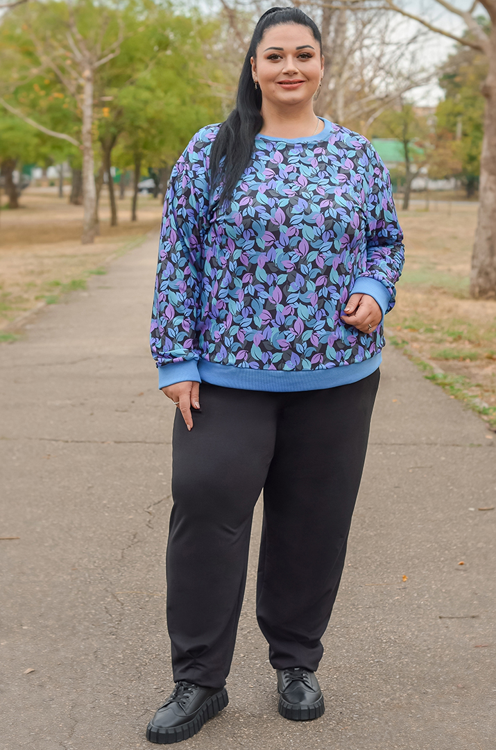 Світшот з художнім принтом осіннього листя великих розмірів