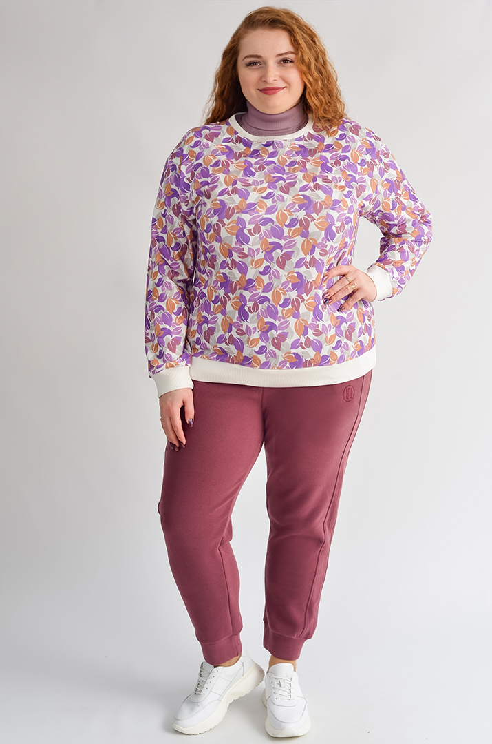 Світшот з художнім принтом листочків великих розмірів