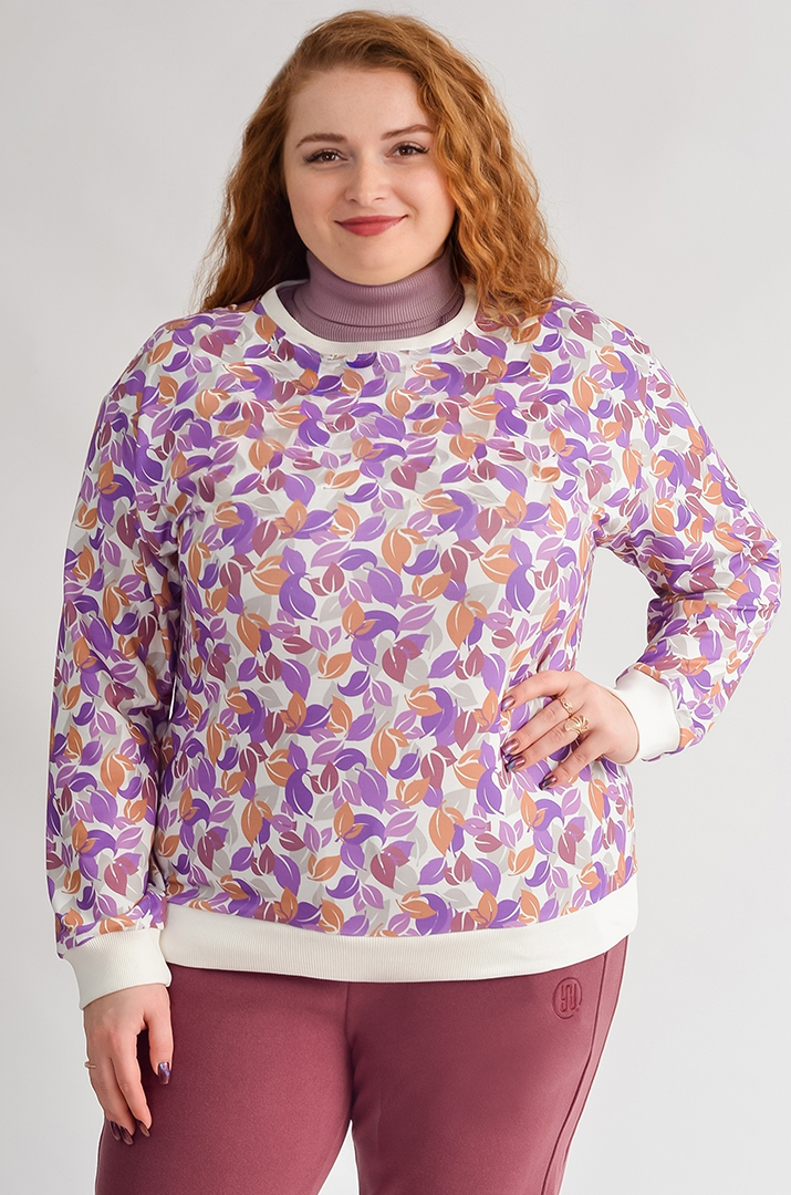 Світшот з художнім принтом листочків великих розмірів