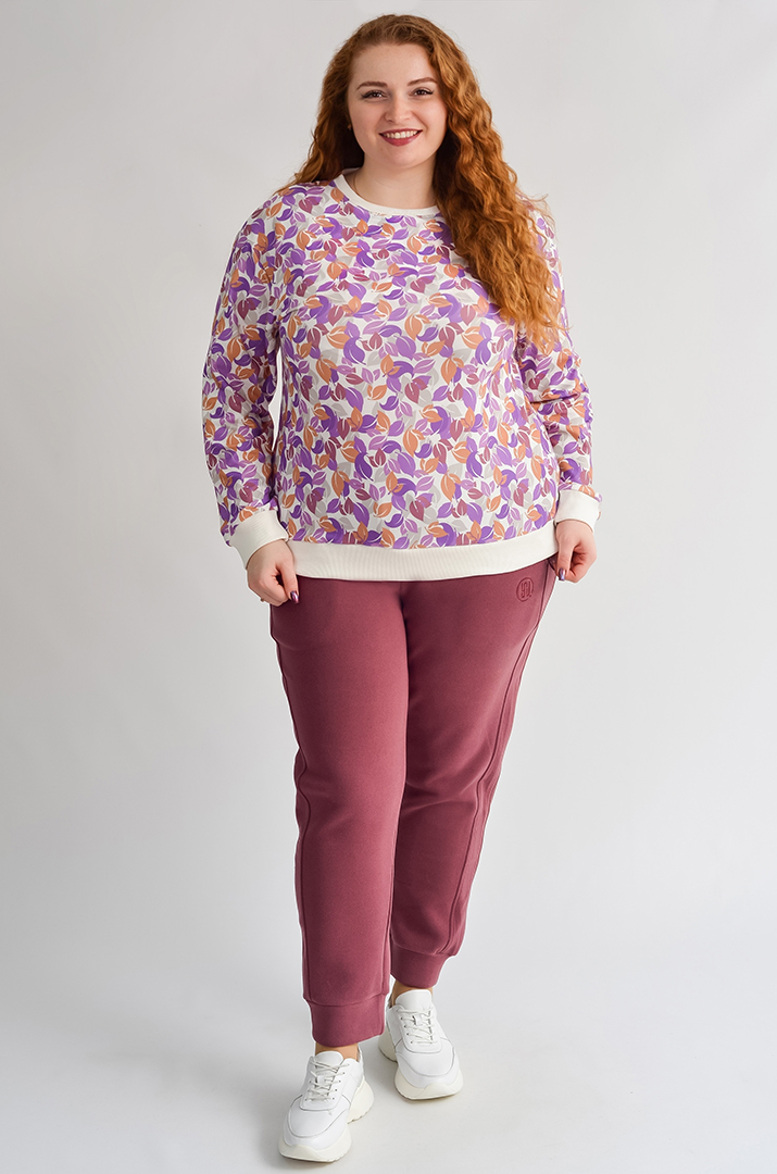 Світшот з художнім принтом листочків великих розмірів