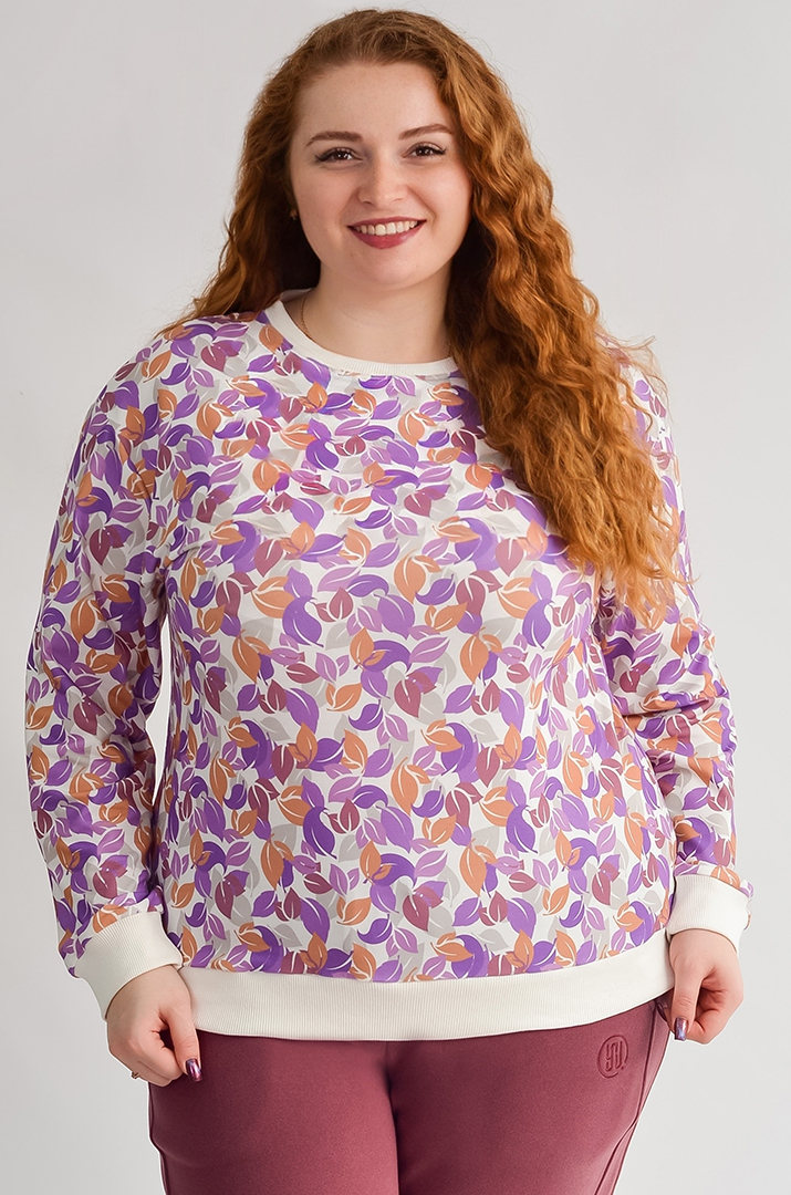 Світшот з художнім принтом листочків великих розмірів