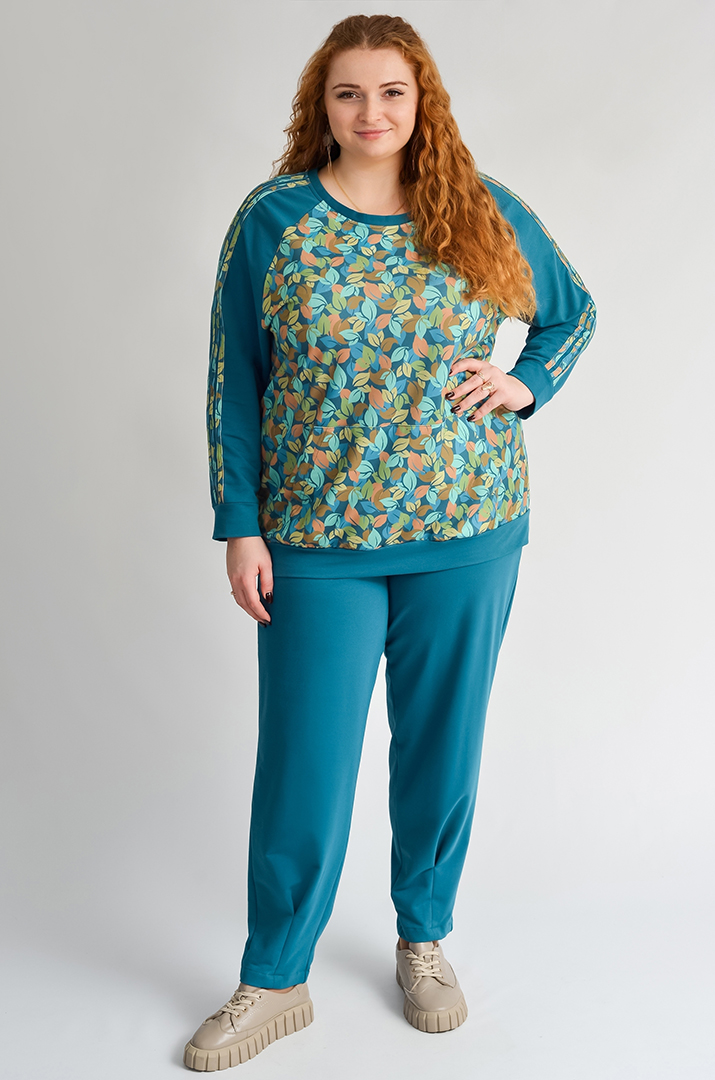 Світшот з художнім принтом листочків та рукавами реглан великих розмірів