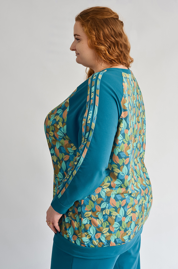 Світшот з художнім принтом листочків та рукавами реглан великих розмірів