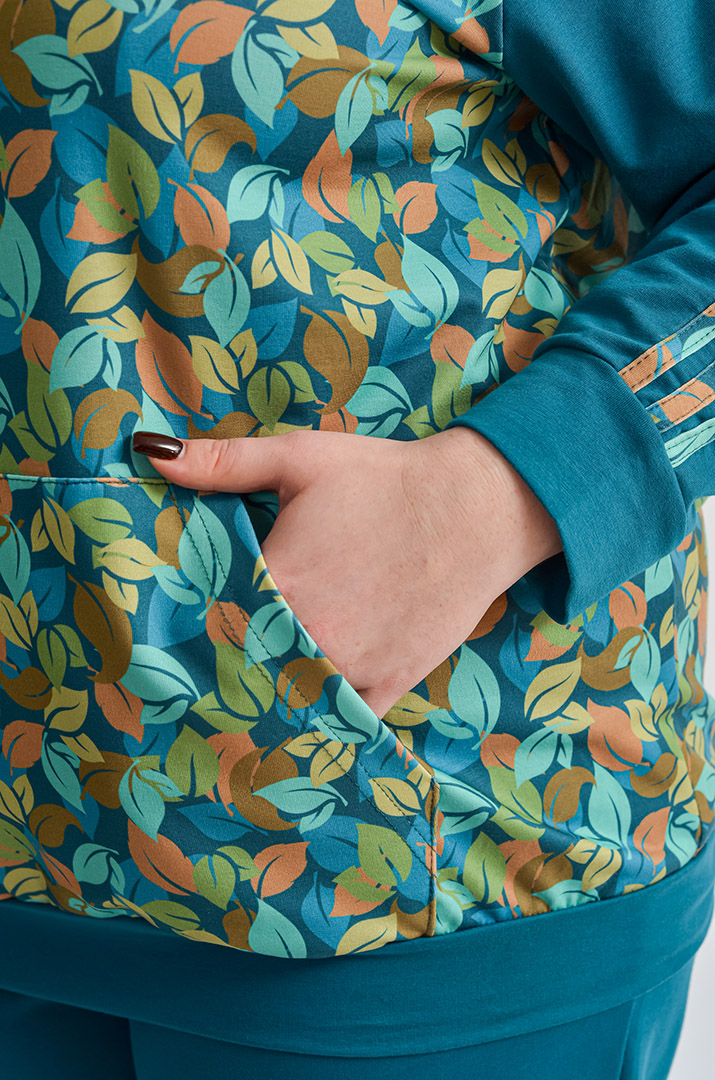 Світшот з художнім принтом листочків та рукавами реглан великих розмірів