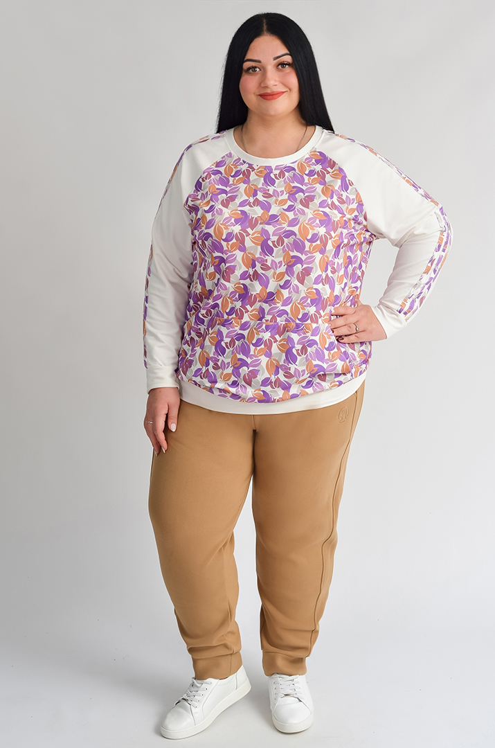 Світшот з художнім принтом листочків та рукавами реглан великих розмірів