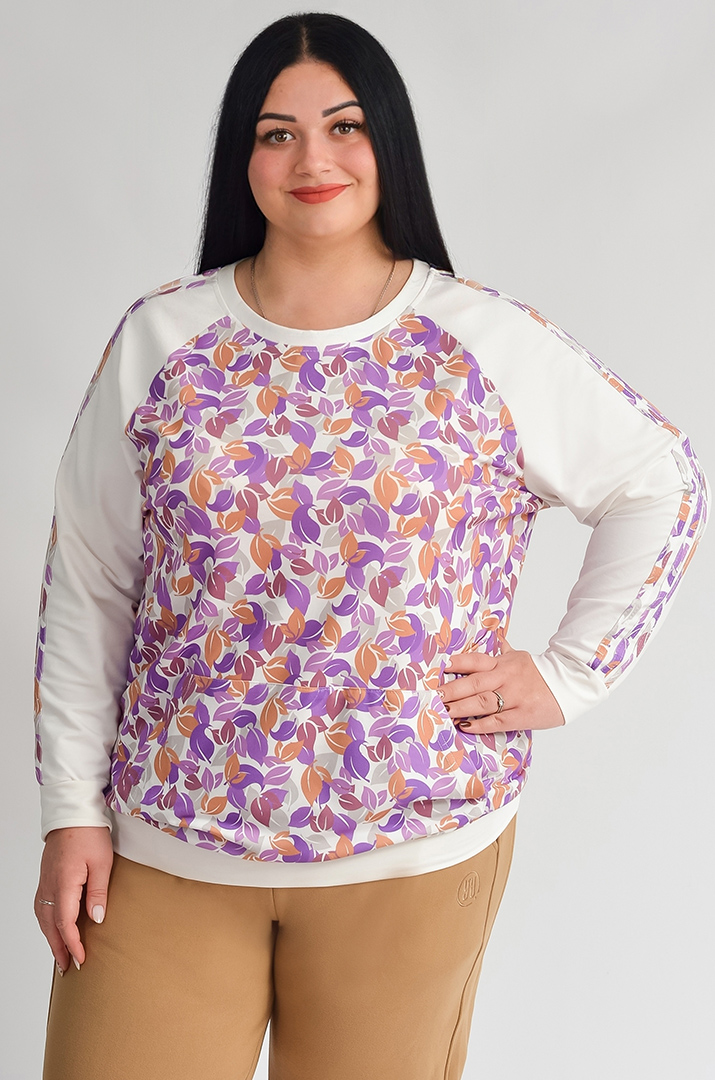 Світшот з художнім принтом листочків та рукавами реглан великих розмірів
