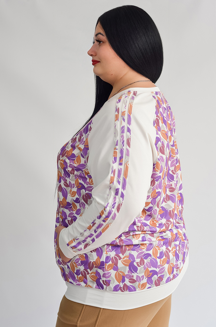 Світшот з художнім принтом листочків та рукавами реглан великих розмірів