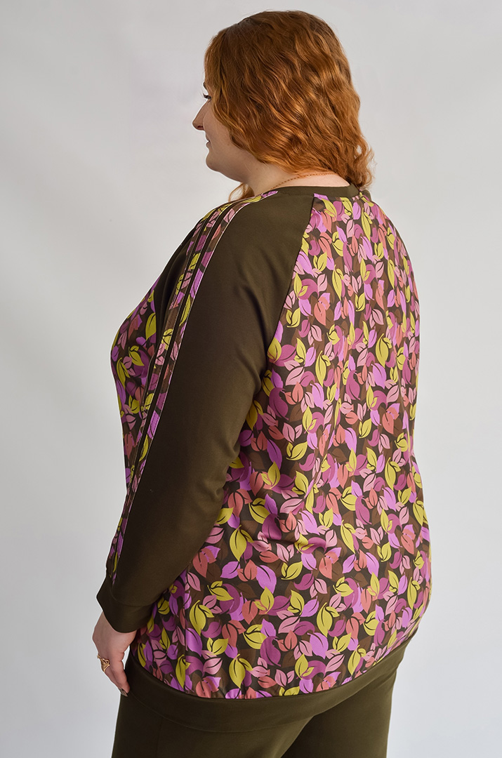 Світшот з художнім принтом листочків та рукавами реглан великих розмірів