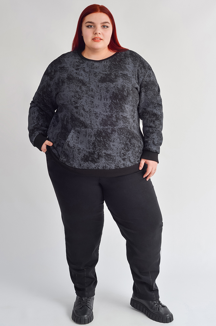 Свитшот в графитовом цвете с флисовым утеплителем больших размеров