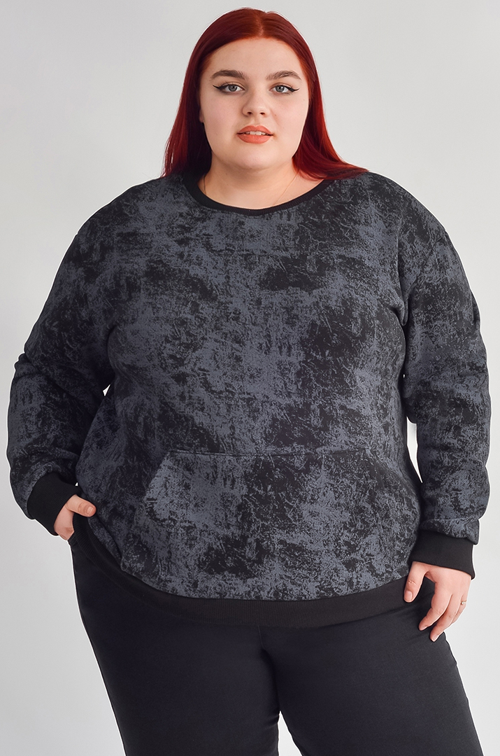 Свитшот в графитовом цвете с флисовым утеплителем больших размеров