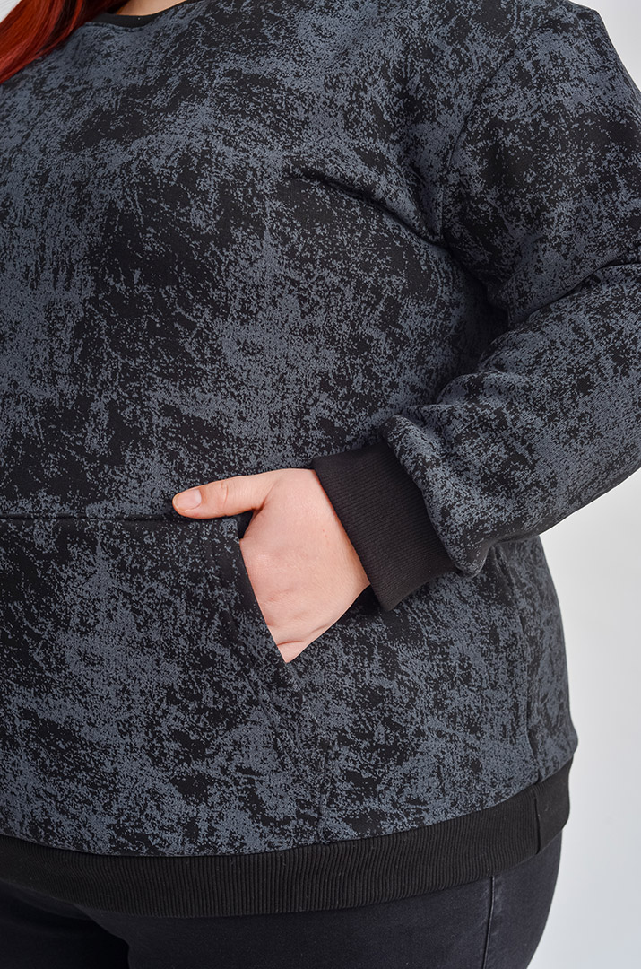 Свитшот в графитовом цвете с флисовым утеплителем больших размеров