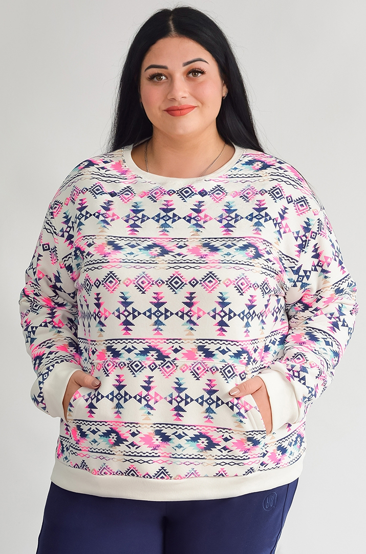 Світшот на флісі з яскравим принтом великих розмірів