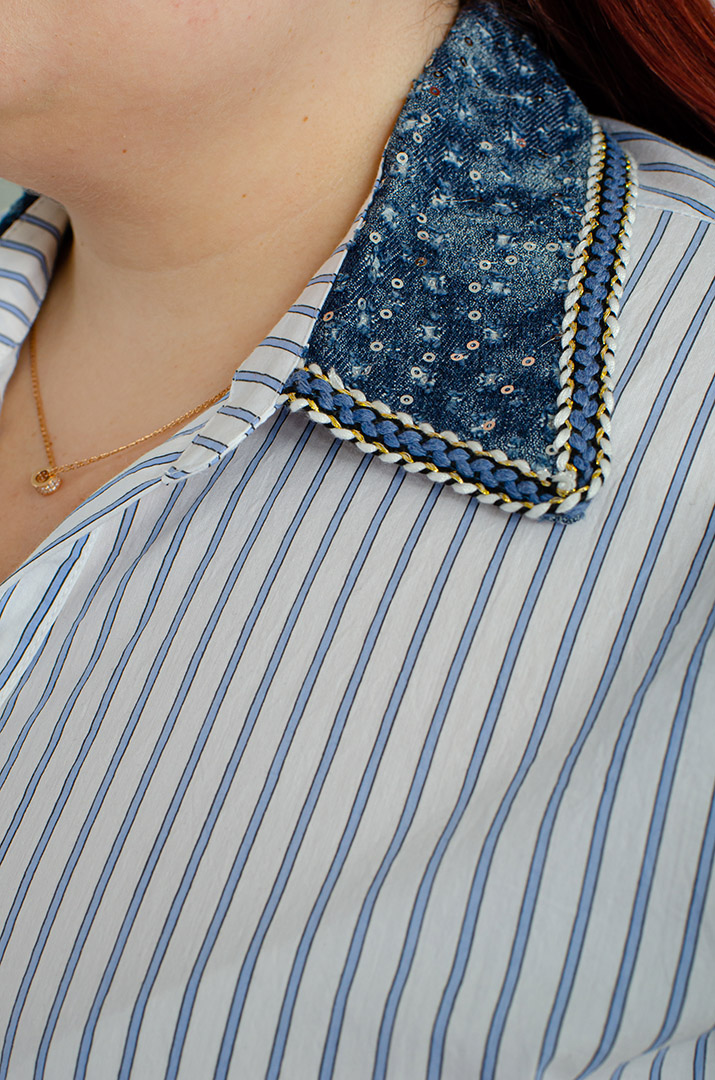 Сорочка в смужку з декором великих розмірів