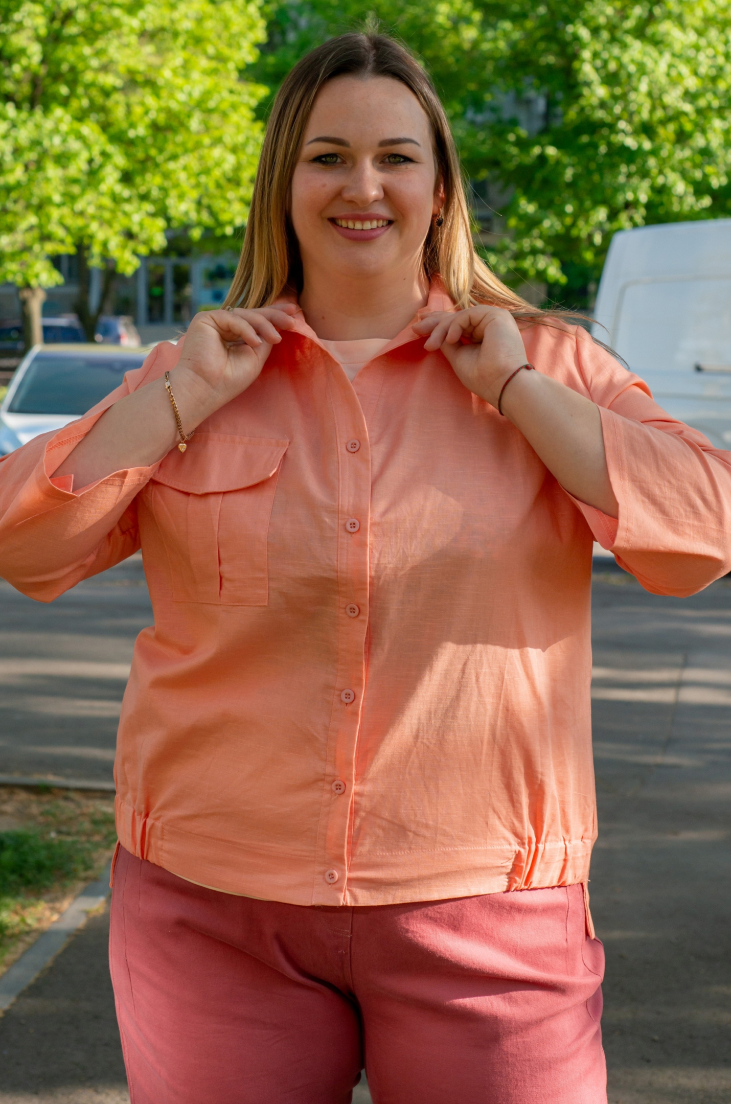 Рубашка льняная с карманами больших размеров