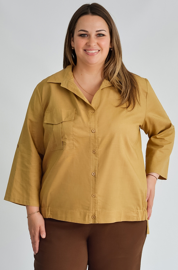 Рубашка льняная с карманами больших размеров
