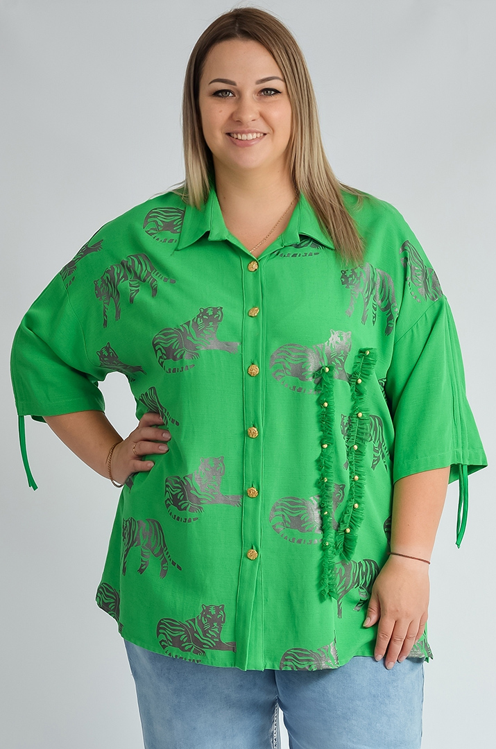 Сорочка з текстурним декором та принтом великих розмірів