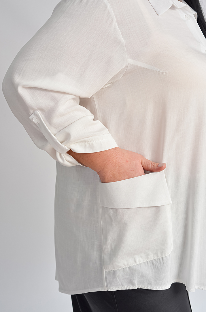 Довга біла сорочка з декоративною планкою з ґудзиками великих розмірів