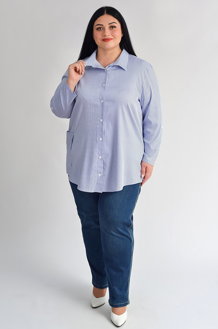 Сорочка довга в смужку з кишенею великих розмірів
