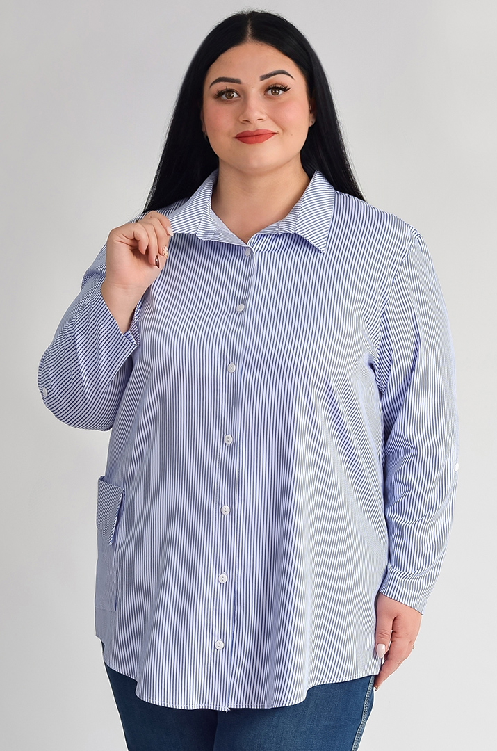 Сорочка довга в смужку з кишенею великих розмірів