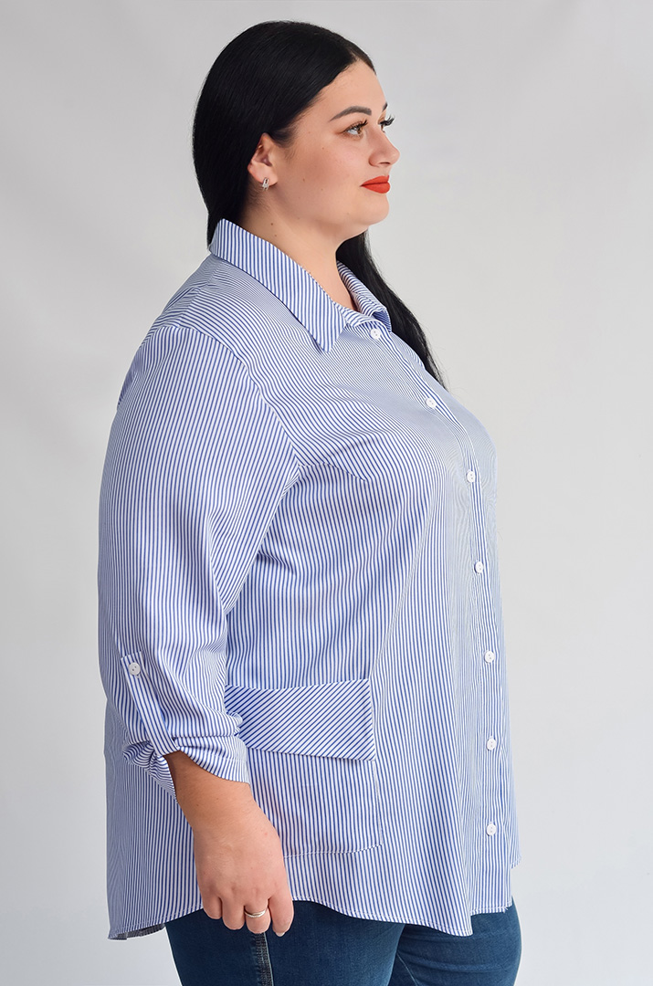 Сорочка довга в смужку з кишенею великих розмірів