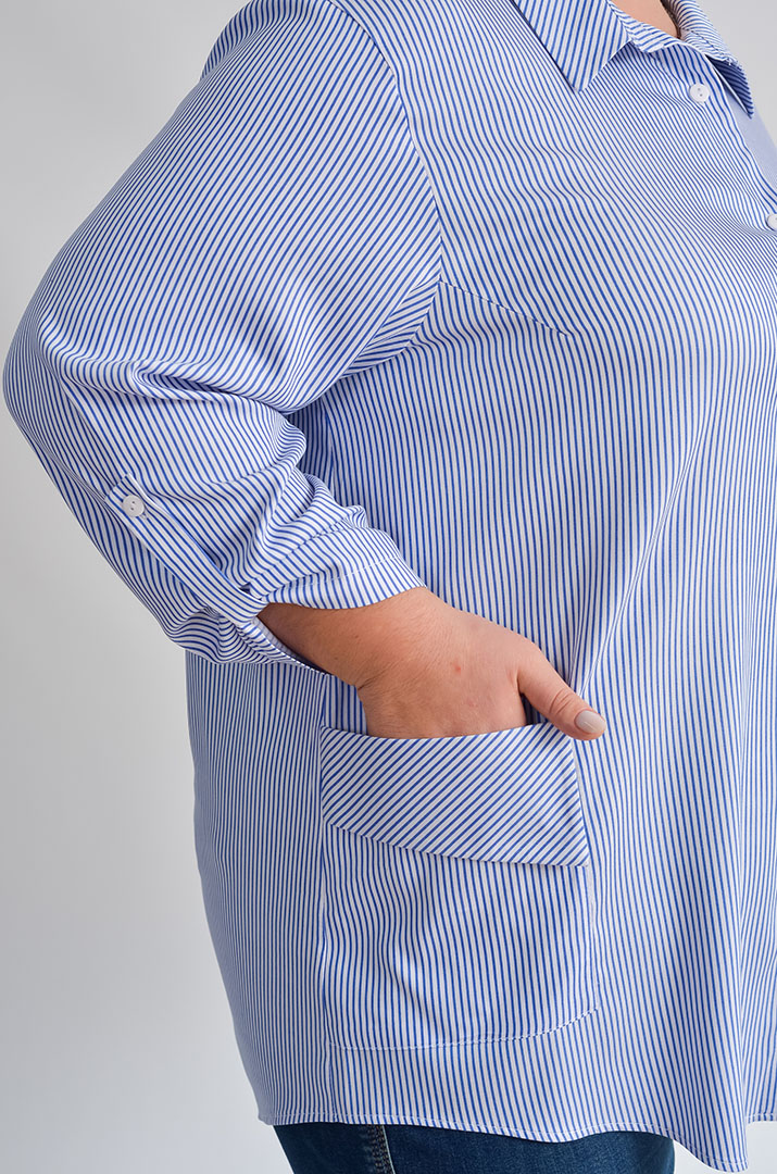 Сорочка довга в смужку з кишенею великих розмірів