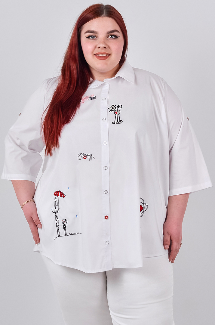 Сорочка довга з вишитими графічними акцентами великих розмірів