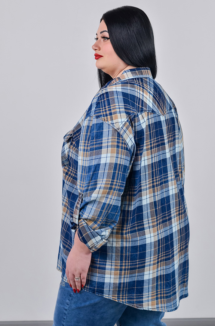 Сорочка довга у синьо-бежеву клітинку великих розмірів