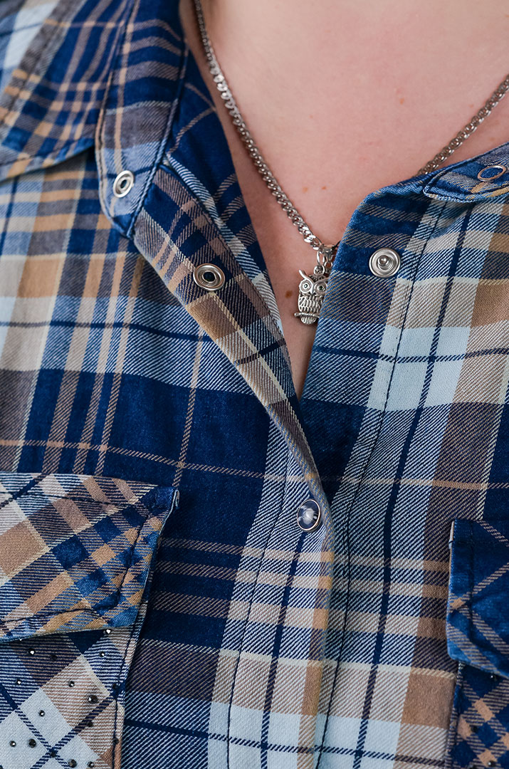 Сорочка довга у синьо-бежеву клітинку великих розмірів