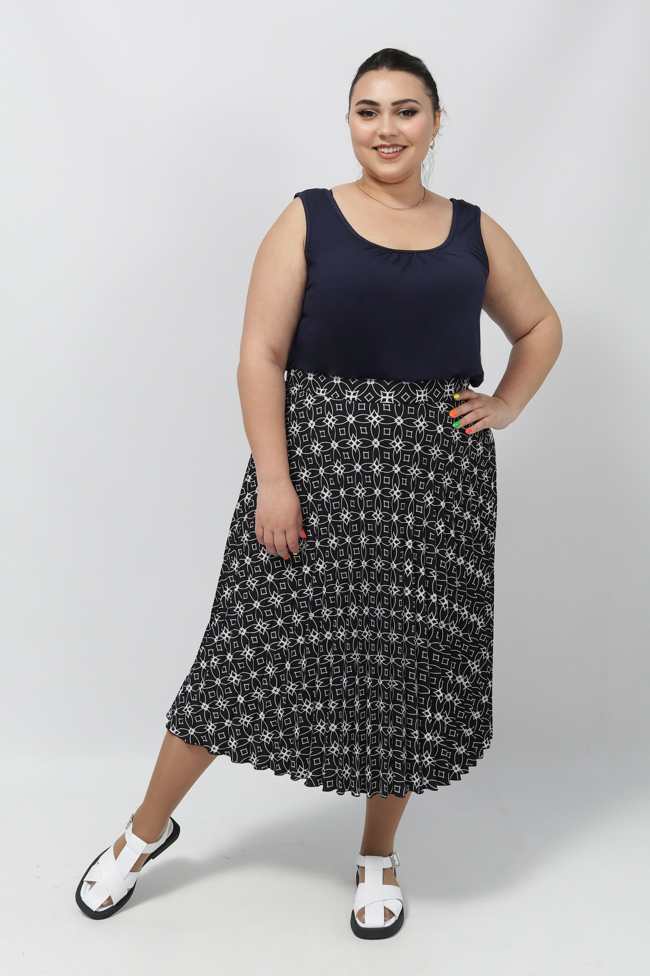 Спідниця плісе в геометричний принт батал