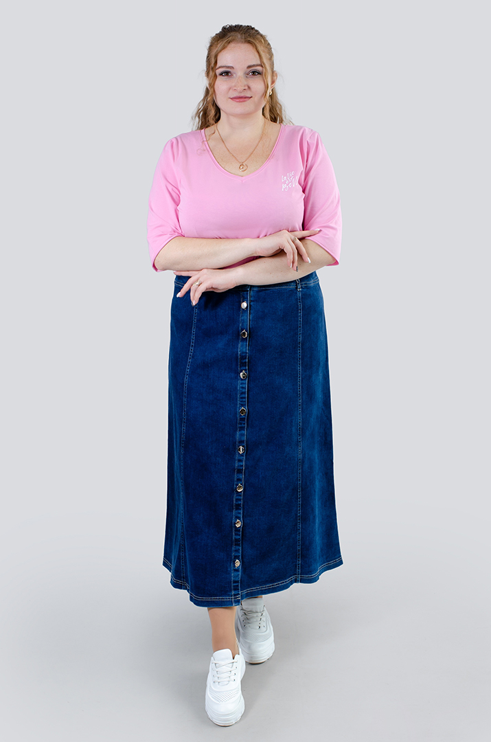 Юбка джинсовая макси на пуговицах батал