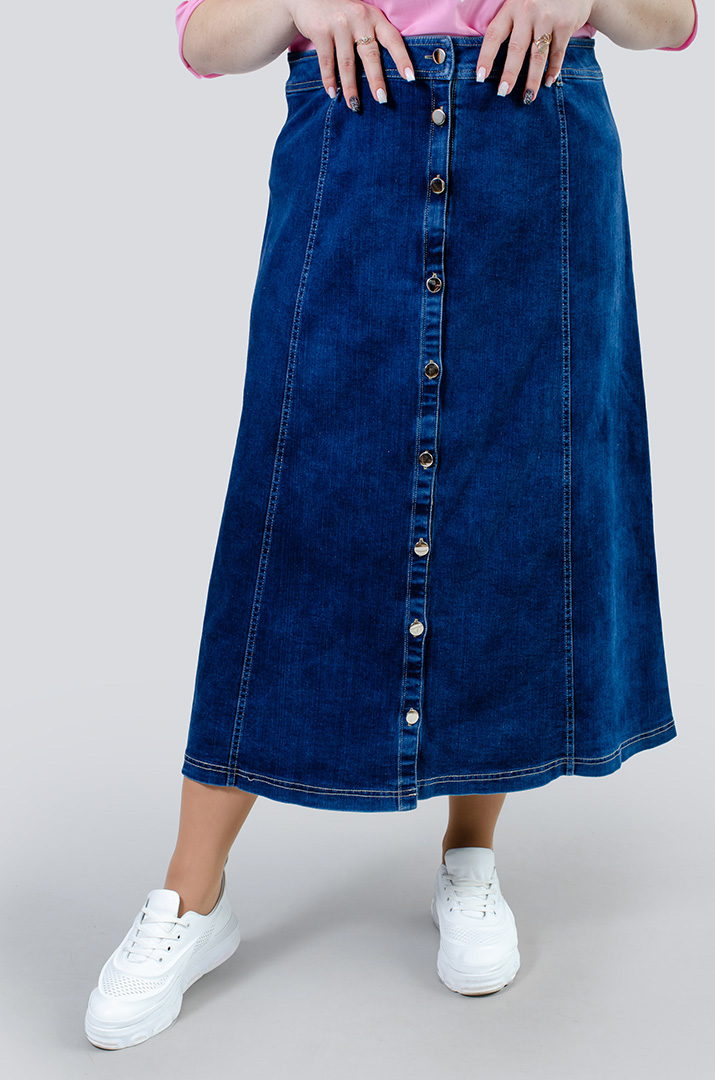 Юбка джинсовая макси на пуговицах батал