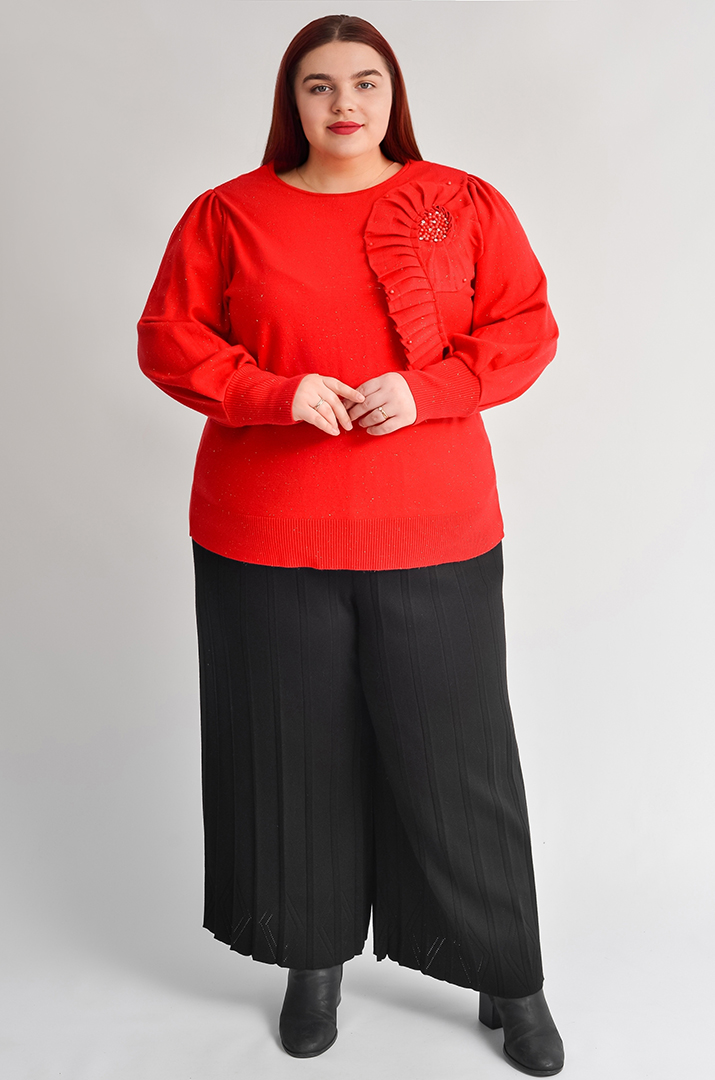 Чорні брюки-спідниця з декоративним геометричним візерунком великих розмірів