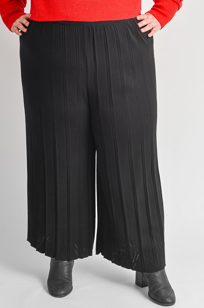 Чорні брюки-спідниця з декоративним геометричним візерунком великих розмірів