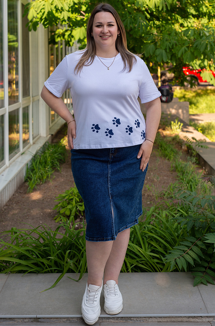 Джинсовая юбка миди с разрезом больших размеров